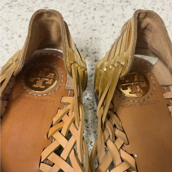 Tory Burch Women's Gold Metallic Leather Sandals Loafers - Picture 4 of 8